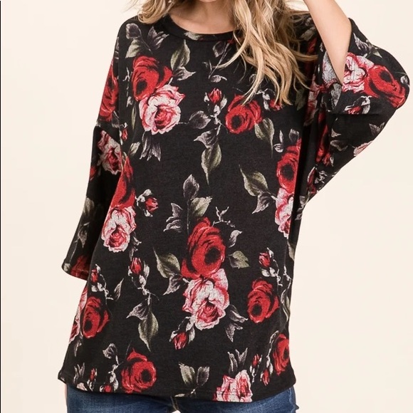Relaxed Soft Knit Tunic - Black Floral - Picture 4 of 4
